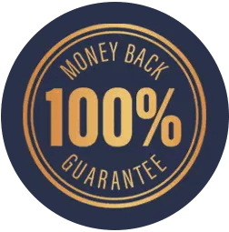 circular metallic gold and silver warranty guarantee seal badge with a shield icon, premium embossed